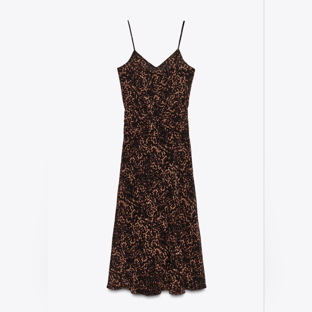 Zara Black and Brown Animal Print Maxi Dress